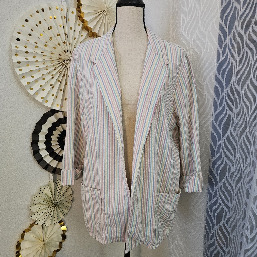 Vintage The Season Ticket | Pastel Striped Open Blazer | Size 40 View 2